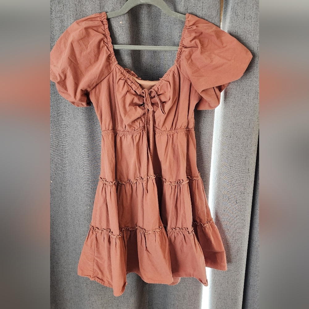 Max + Ash Rust Off‑The‑Shoulder Tiered Dress Off The Shoulder, Corset Tie Back